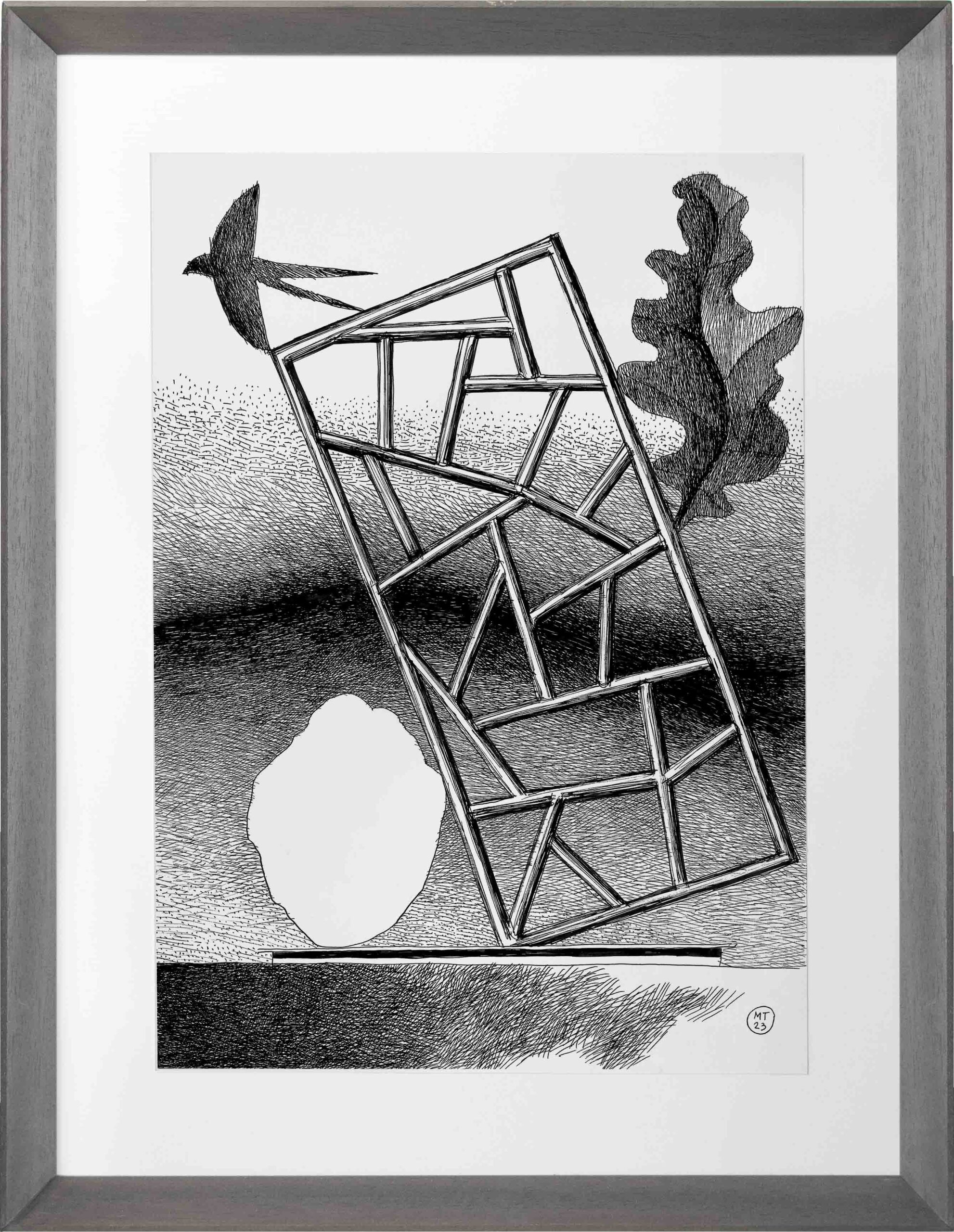 Drawings-Barricade 11-Mario-Trimarchi-Design-Framed-cornice-grey-ink on paper