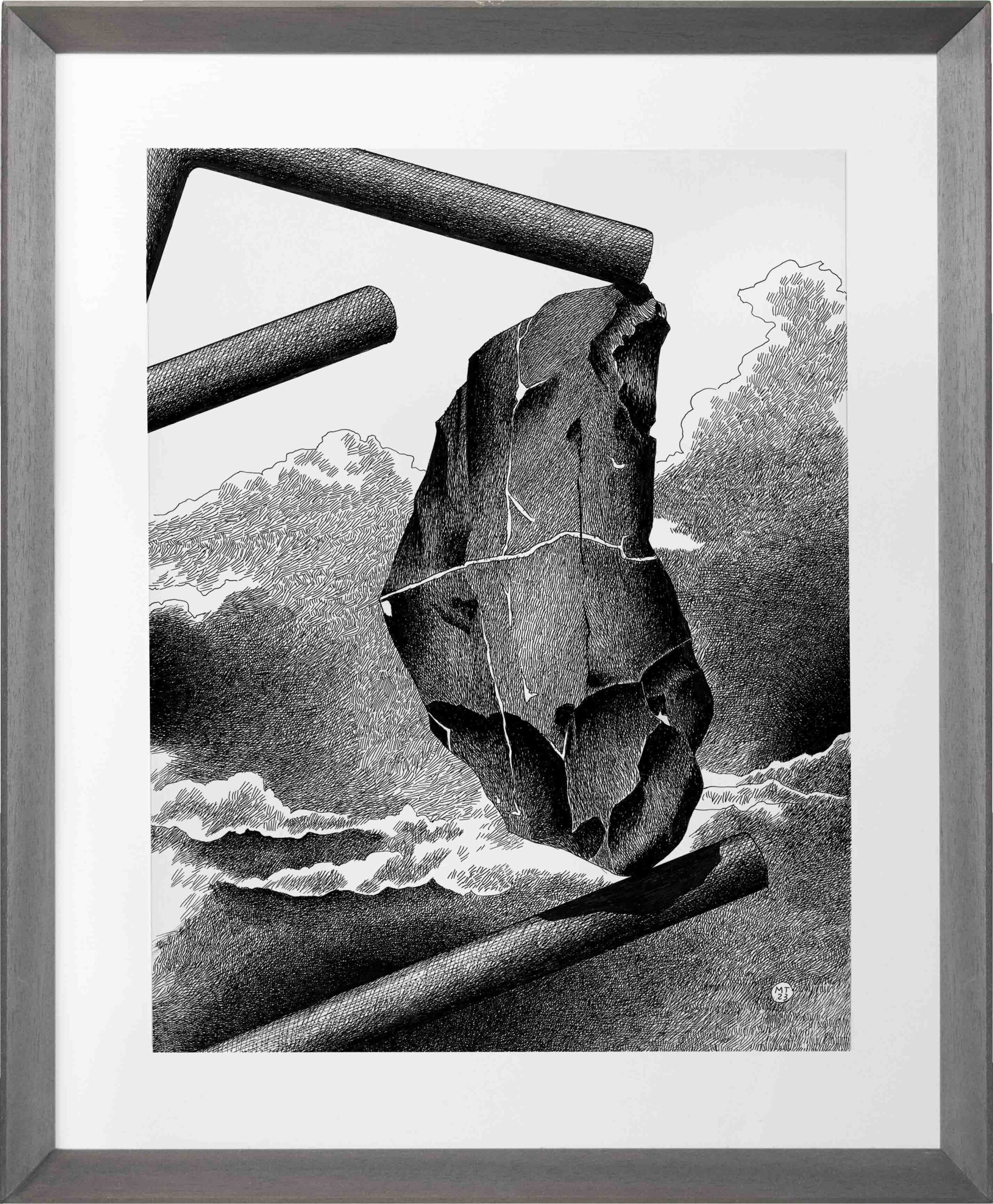 Drawings-Barricade 3-Mario-Trimarchi-Design-Framed-cornice-grey-ink on paper