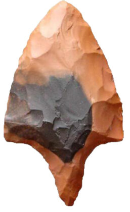 Arrowhead orange and black stone, representing an inspiration for the Ossidiana Coffee Maker design form in a white background.