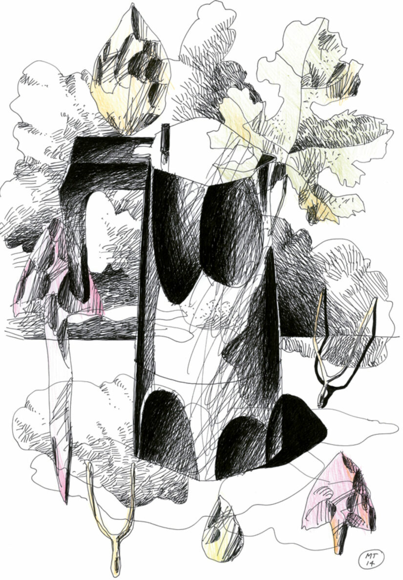 Ossidiana Coffee Maker for Alessi Art drawing "Dreaming its ancestors".