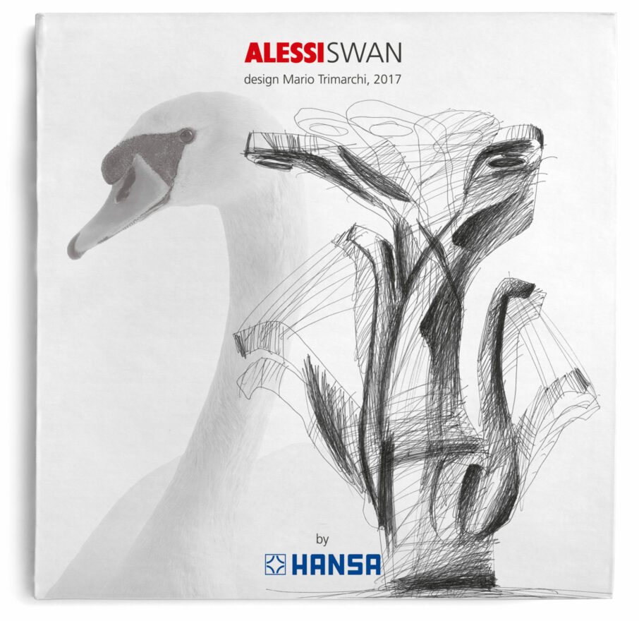 Cover of the Swan Kitchen Faucet designed by Mario Trimarchi in 2017 produced with the collaboration between Hansa and Alessi. The design was awarded the Good Design Award in 2017.